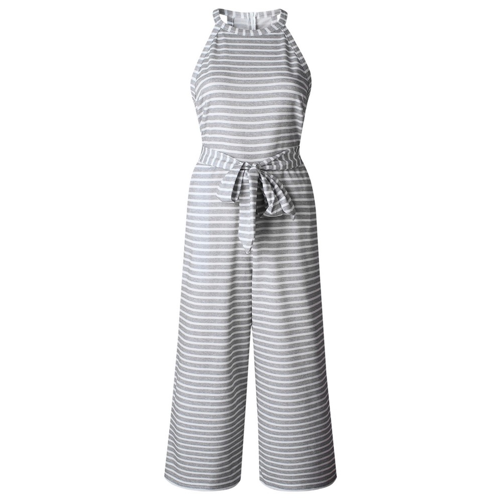 gray white stripe jumpsuit romper - Picture 3 of 5